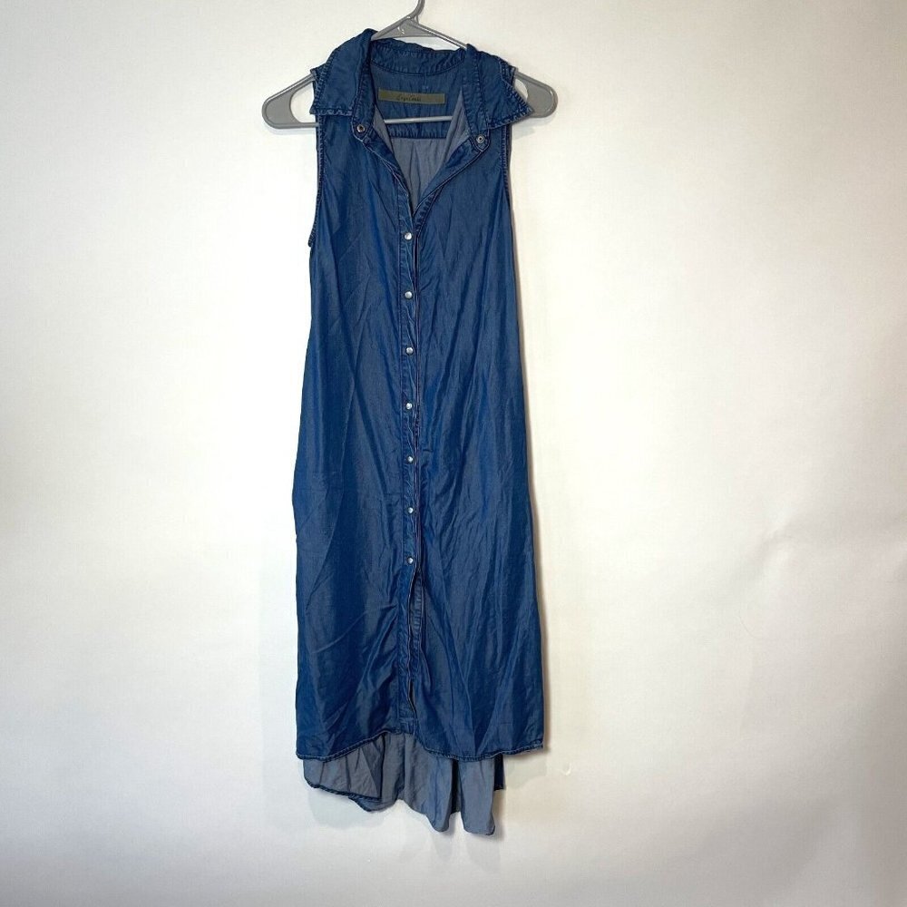 Enza Costa Button Up Shirt Dress Womens Size‎ 0 Blue Denim Sleeveless Snap Front